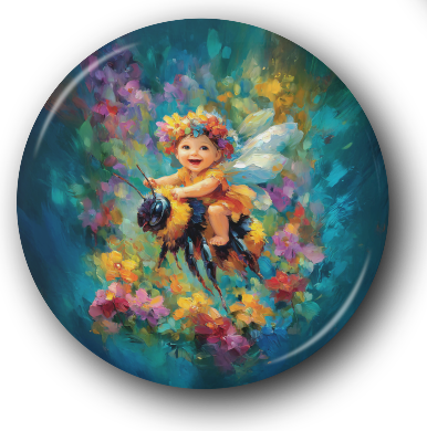 Baby Fairy Riding a Bumblebee - One Inch Pinback Button