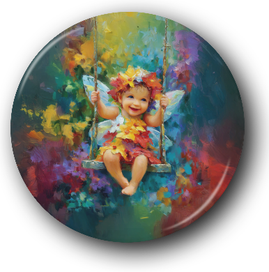 Baby Fairy on a Swing - One Inch Pinback Button