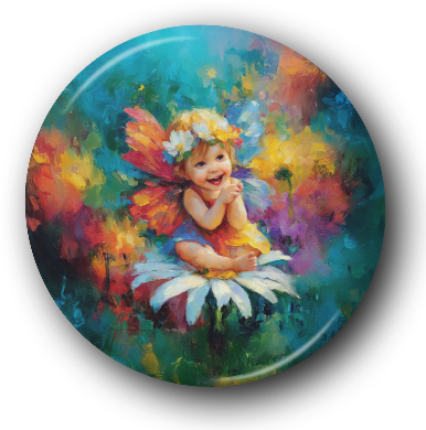 Baby Fairy on a Sunflower - One Inch Pinback Button