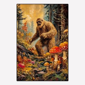 Bigfoot in an Amanita Mushroom Patch