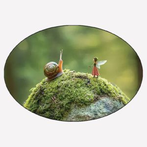 Fairy and Snail Arguing on a Moss Rock Magnet