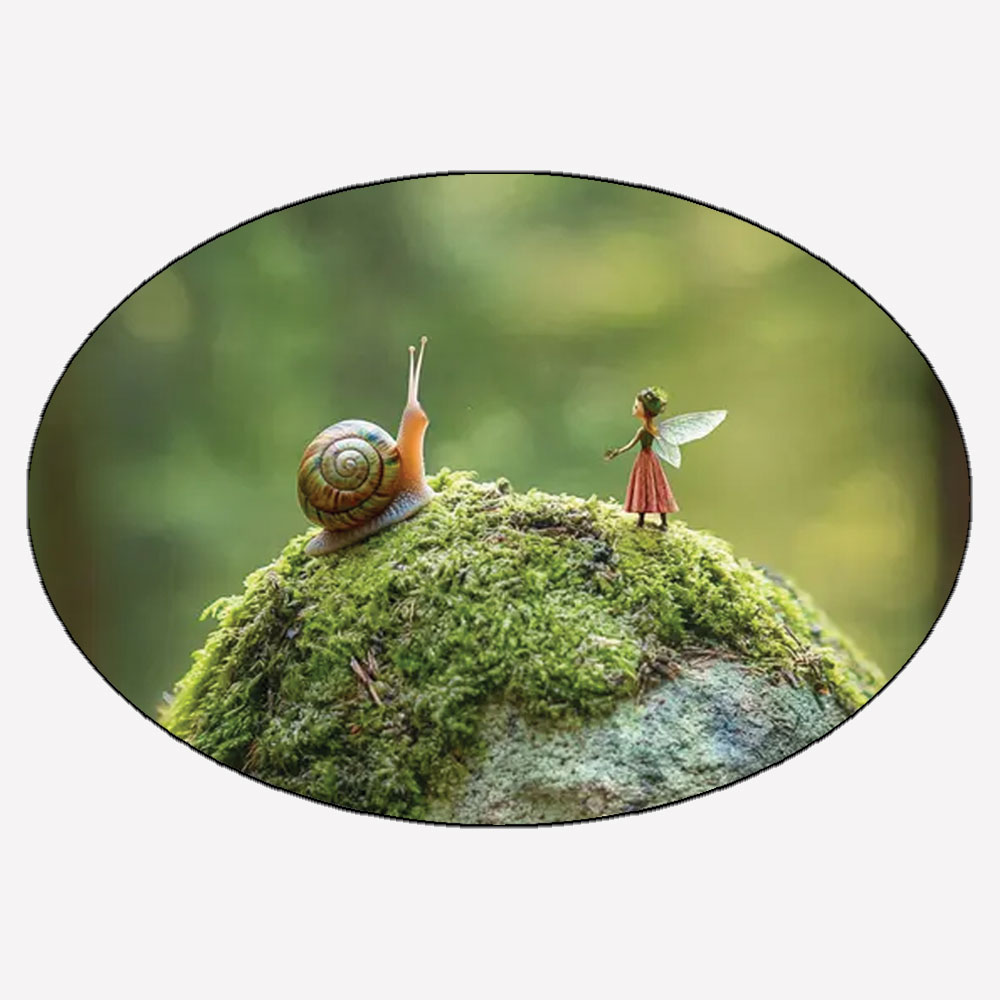 Fairy and Snail Arguing on a Moss Rock Magnet