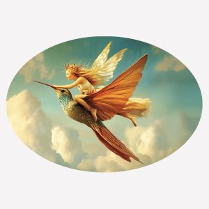Fairy Riding a Hummingbird Magnet