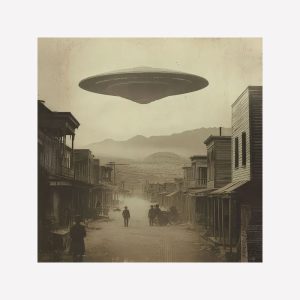 Vintage Flying Saucer Over Old West Town Magnet