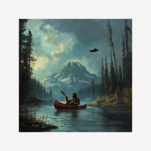 Bigfoot Canoeing under Alien Space Ship Magnet